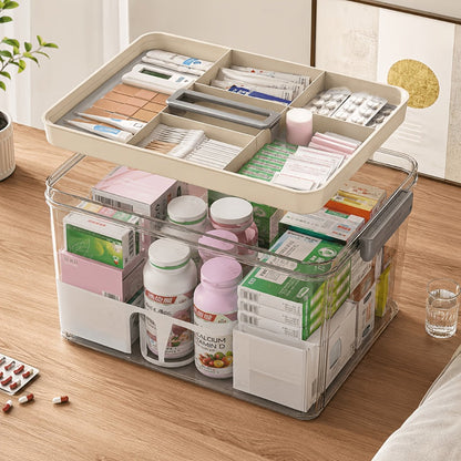 Medicine Storage Box with Handle, Multi-Layer Transparent Plastic Pill Organizer Cabinet, Portable Home Medicine Chest for Bedroom Bathroom