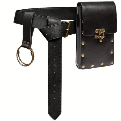 Belt Pouch - Faux Leather with Hanging Ring Retro Vintage Medieval Waist Bag for - product detail view 3