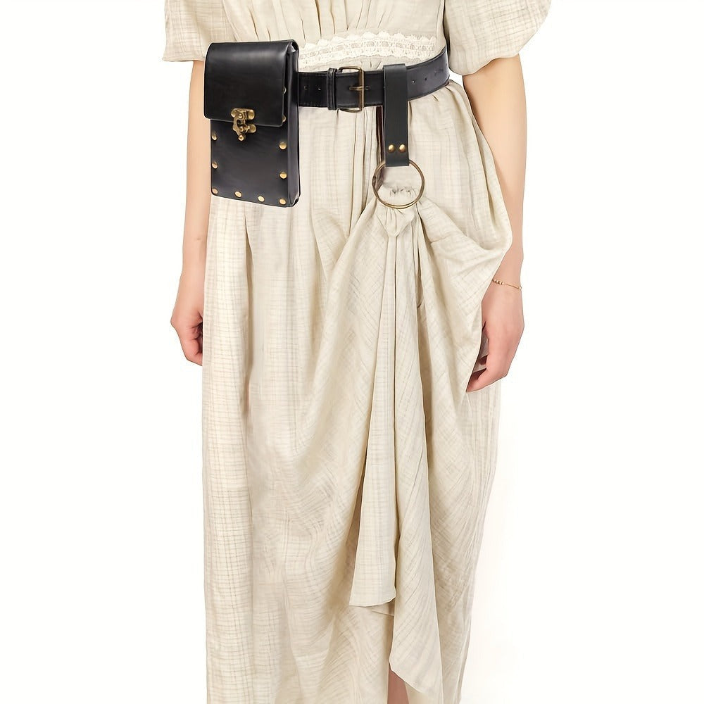 Belt Pouch - Faux Leather with Hanging Ring Retro Vintage Medieval Waist Bag for - product detail view 4
