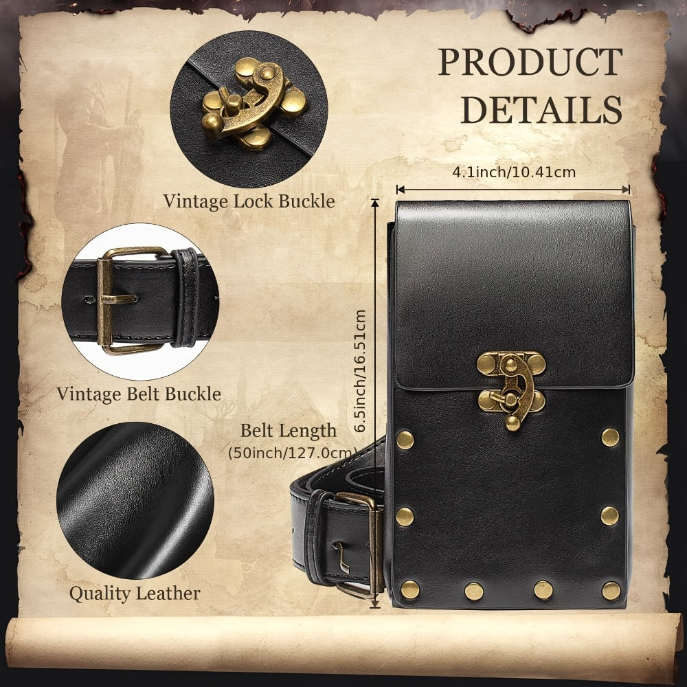 Belt Pouch - Faux Leather with Hanging Ring Retro Vintage Medieval Waist Bag for - product detail view 5