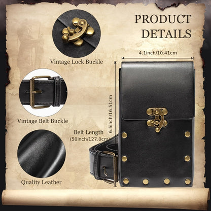Belt Pouch - Faux Leather with Hanging Ring Retro Vintage Medieval Waist Bag for - product detail view 5