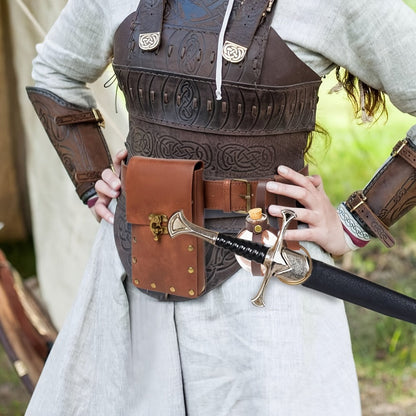 Belt Pouch - Faux Leather with Hanging Ring Retro Vintage Medieval Waist Bag for - product detail view 6