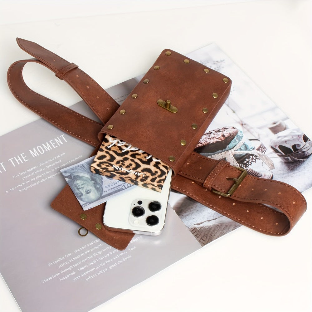 Belt Pouch - Faux Leather with Hanging Ring Retro Vintage Medieval Waist Bag for - product detail view 7