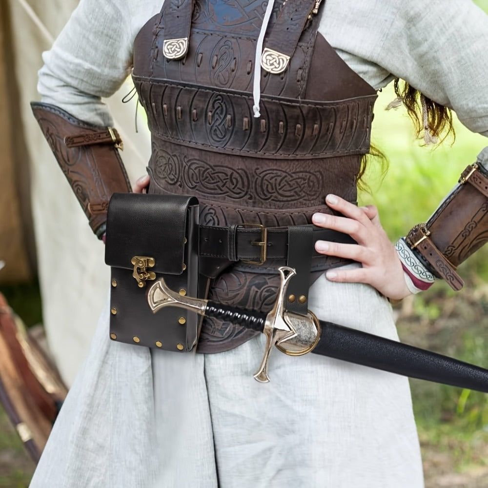 Belt Pouch - Faux Leather with Hanging Ring Retro Vintage Medieval Waist Bag for - product detail view 8