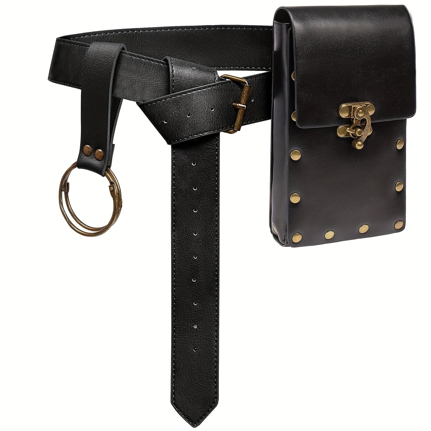 Belt Pouch - Faux Leather with Hanging Ring Retro Vintage Medieval Waist Bag for - product detail view 10