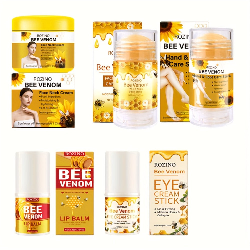 Bee Venom Body Care Set 5pcs Full Body Kit for Lips Face Neck Hands Feet, Non-Greasy Fast Absorption