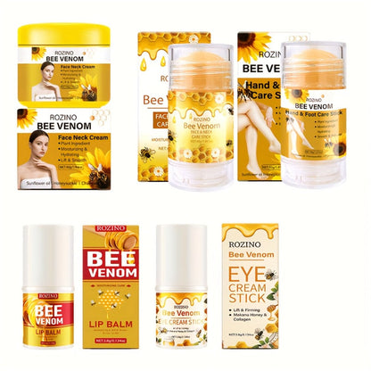 Bee Venom Body Care Set 5pcs Full Body Kit for Lips Face Neck Hands Feet, Non-Greasy Fast Absorption