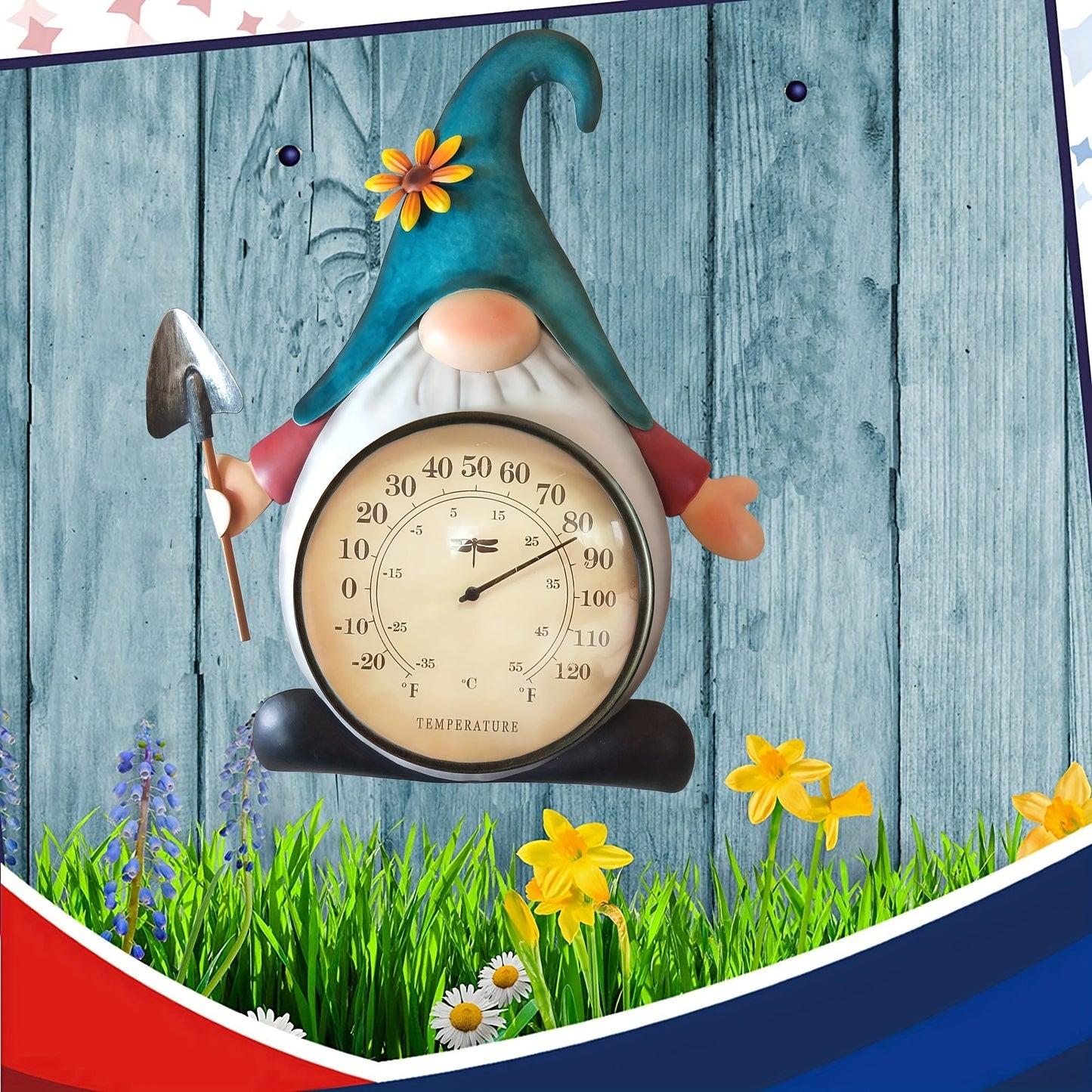Outdoor Thermometer Metal Gnome | Wall Decor Patio Garden Indoor