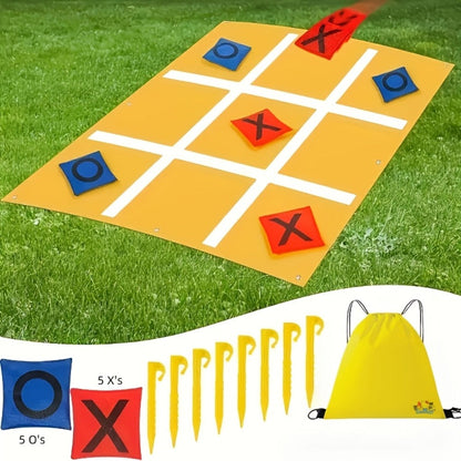 Giant Tic Tac Toe Bean Bag Toss Game Set Outdoor Lawn Game with 4.92ft Cloth 10 Bean Bags Ground Nails for Home and Salon Manicures