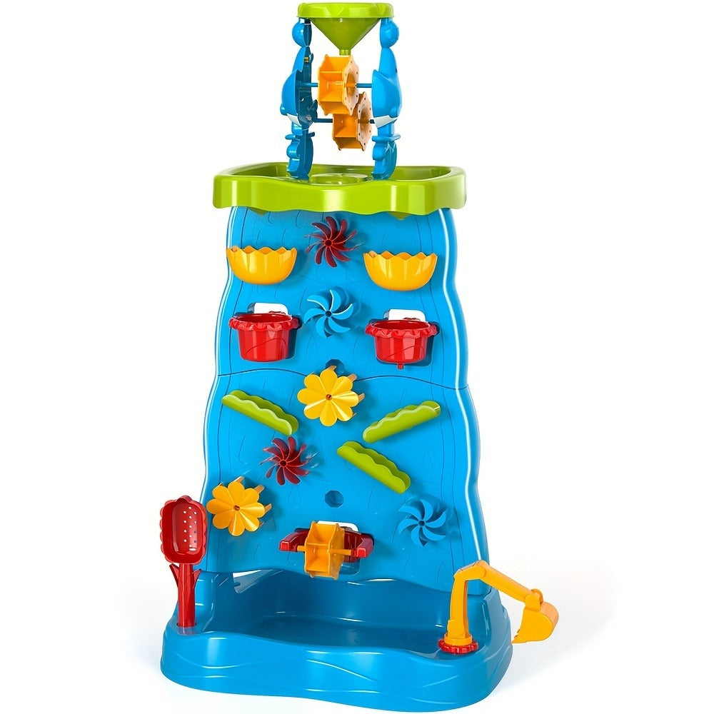 Water Play Table for Kids Double-Sided Waterfall & Beach Sand Zone, Outdoor Sensory Activity Toy for Toddlers Ages 3+