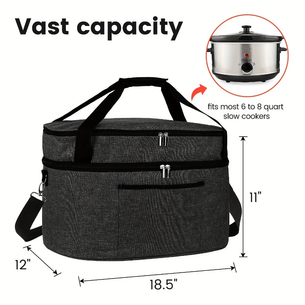 Slow Cooker Bag Insulated Carrier for 6-8 Quart Oval Crockpot, 2-Layer Waterproof Travel Bag with Handle, Keeps Food Warm for Potlucks