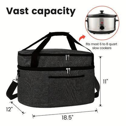 Slow Cooker Bag Insulated Carrier for 6-8 Quart Oval Crockpot, 2-Layer Waterproof Travel Bag with Handle, Keeps Food Warm for Potlucks