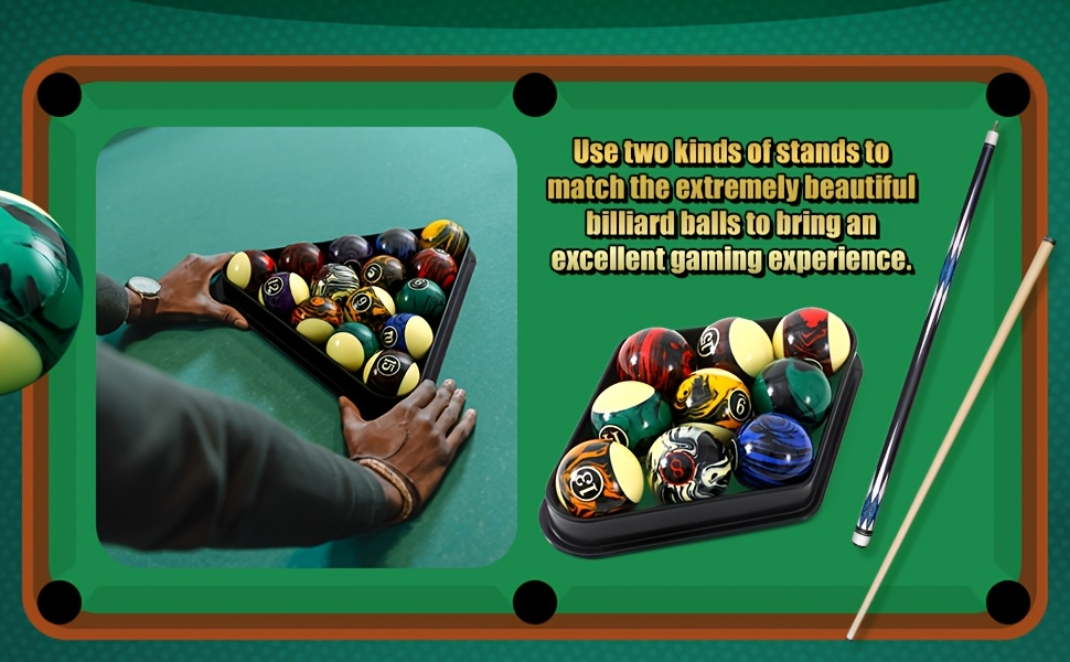 20-Piece Pool Ball and Cue Set with 16 Graphic Billiard Balls, Two Cues and Two Ball Racks