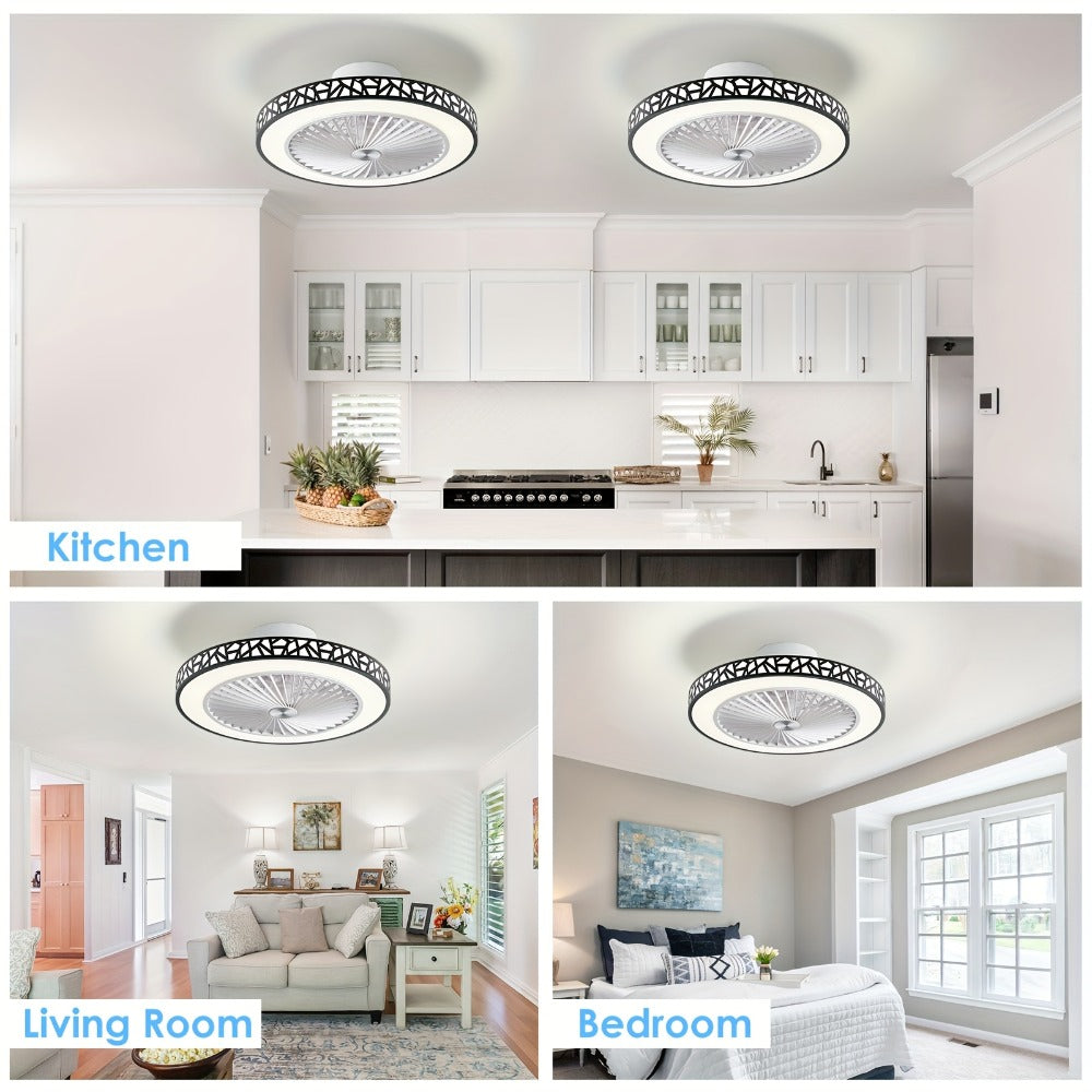 Flush Mount Ceiling Fan with Light and Remote 19 Inch, Low Profile LED Ceiling Fan 6 Wind Speeds Reversible Motor