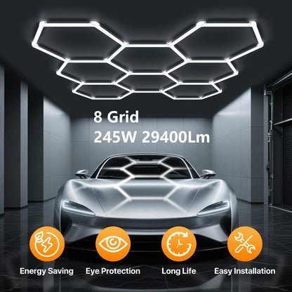LED Hexagonal Garage Light 6500K, Super Bright Daylight White Shop Light 42W, 620W for Auto Detailing
