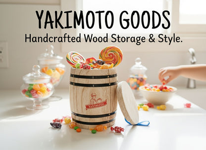 Wooden Barrel Storage Jar with Lid, Rustic Mini Desktop Organizer for Coffee Beans, Sugar, Candy