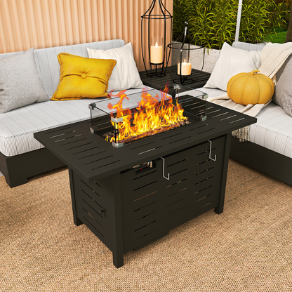 Propane Fire Pit Table Outdoor 50, 000 BTU Gas Fire Table with Lid Lava Rocks & Cover for Patio Backyard Deck Black Brown 40"/44"
