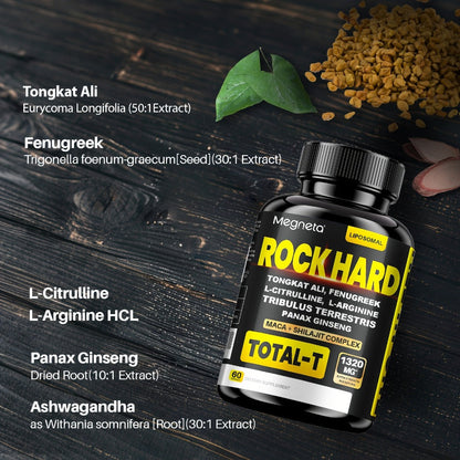 Rock Hard Supplements 180 Capsules 90-Day Supply – L-Arginine, Tongkat Ali, Tribulus & Fenugreek Plant Blend for Men's Energy
