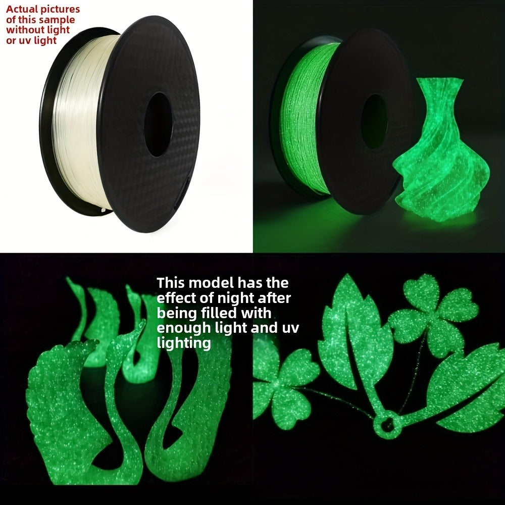 Glow in the Dark PLA Filament 1.75mm 200g UV Reactive Soft Flexible High Precision ±0.02mm Green Blue Luminescent Spool Compatible with Most