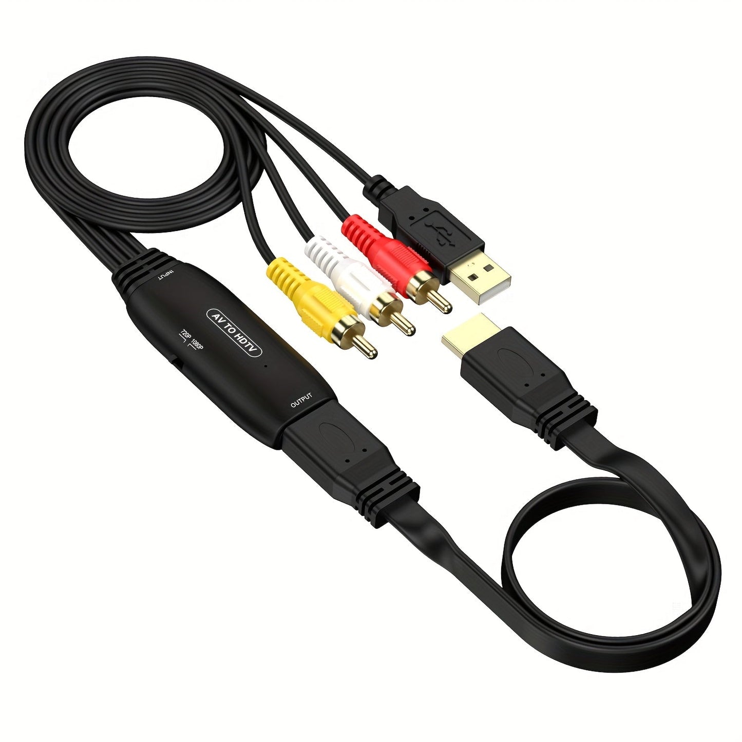 RCA to HDMI Converter 1080P Analog Composite AV to HD, Connects DVD VCR VHS PS3 Game Console Android TV Box to HDMI TV