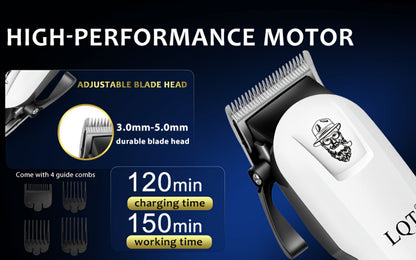 LQT White Hair Clipper Set with Digital Displays, USB Charging and Choice of 2-, 3- or 4-Piece Kits