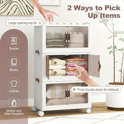 Front-Door Stackable Storage Bin Cabinets with Wheels in One-, Two- or Three-Pack Options for Home Use