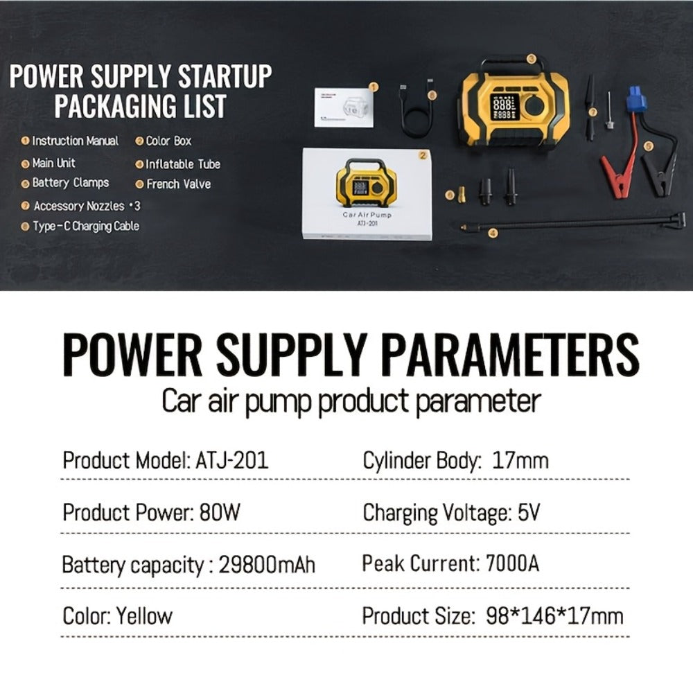 7000A Jump Starter with Air Compressor & Tire Inflator, 8-in-1 Portable Car Battery Booster for 9L Gas 8.5L Diesel, 150PSI Auto-Stop