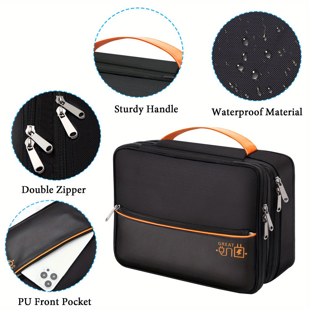Cable Organizer Bag for Travel Double Layer, Electronics Case with Removable Dividers, Cables, Chargers