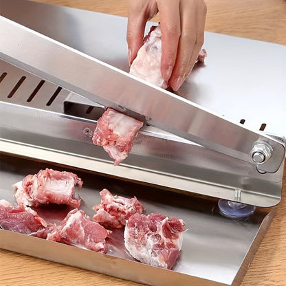 Stainless Steel Manual Meat Slicer Frozen Beef Cutter, 408 Steel Blade Rectangle Slicer for Beef Rolls Vegetables & Bone