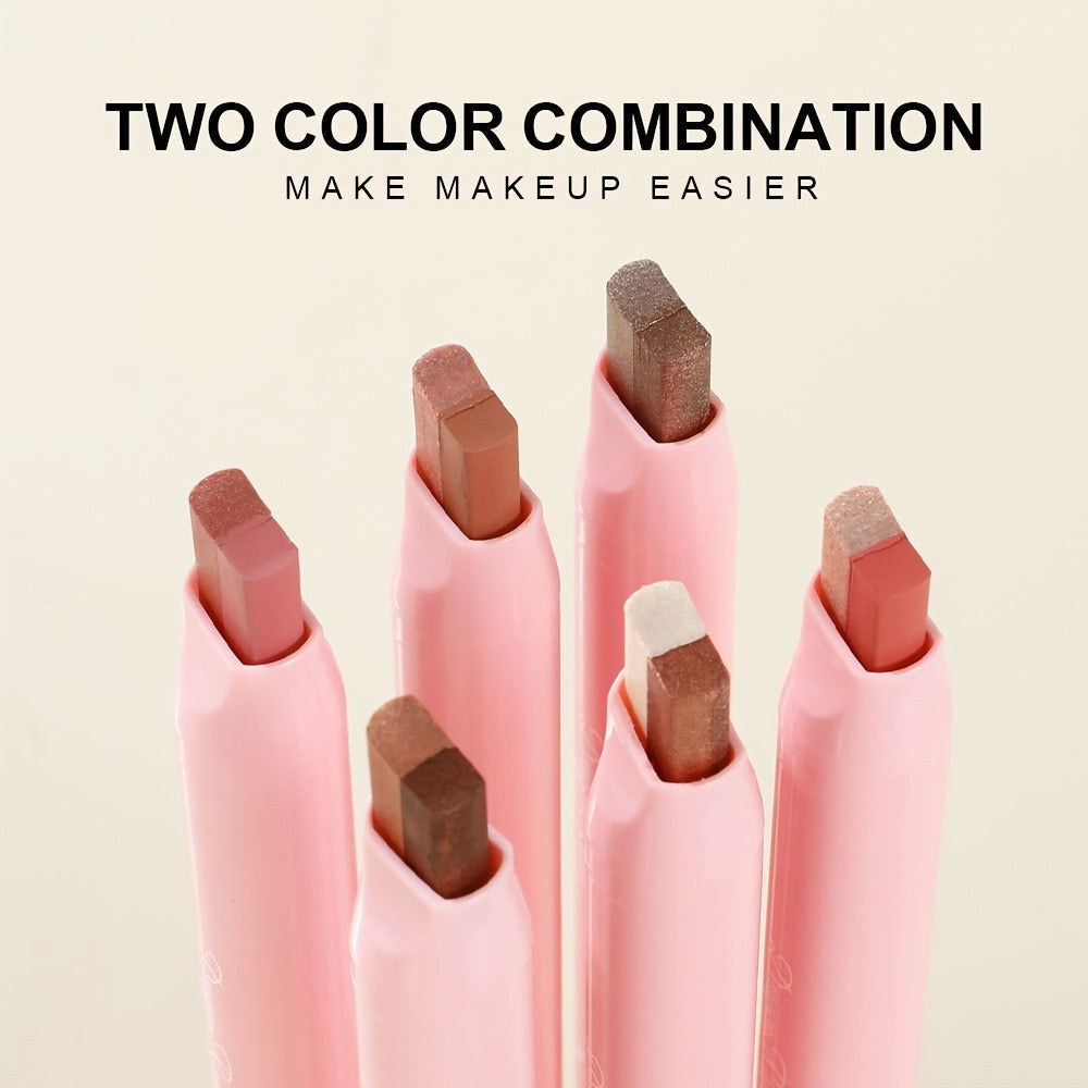 Dual-Color Eyeshadow Stick Set 6pcs Waterproof Two-Tone Eye Shadow Pencil, Smudge-Proof, Non-Fading
