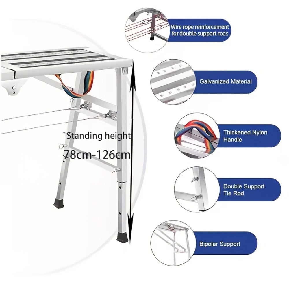 Folding Scaffold Step Stool Adjustable Height 39-79" Portable Steel Work Platform for Home Renovation Painting Car Washing RV Cleaning