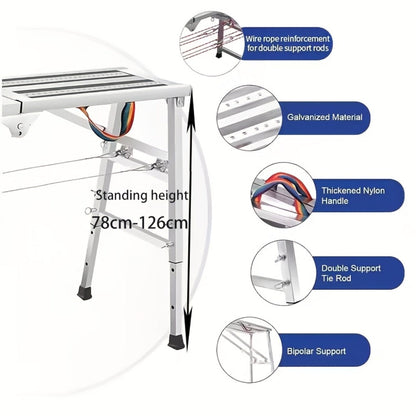 Folding Scaffold Step Stool Adjustable Height 39-79" Portable Steel Work Platform for Home Renovation Painting Car Washing RV Cleaning