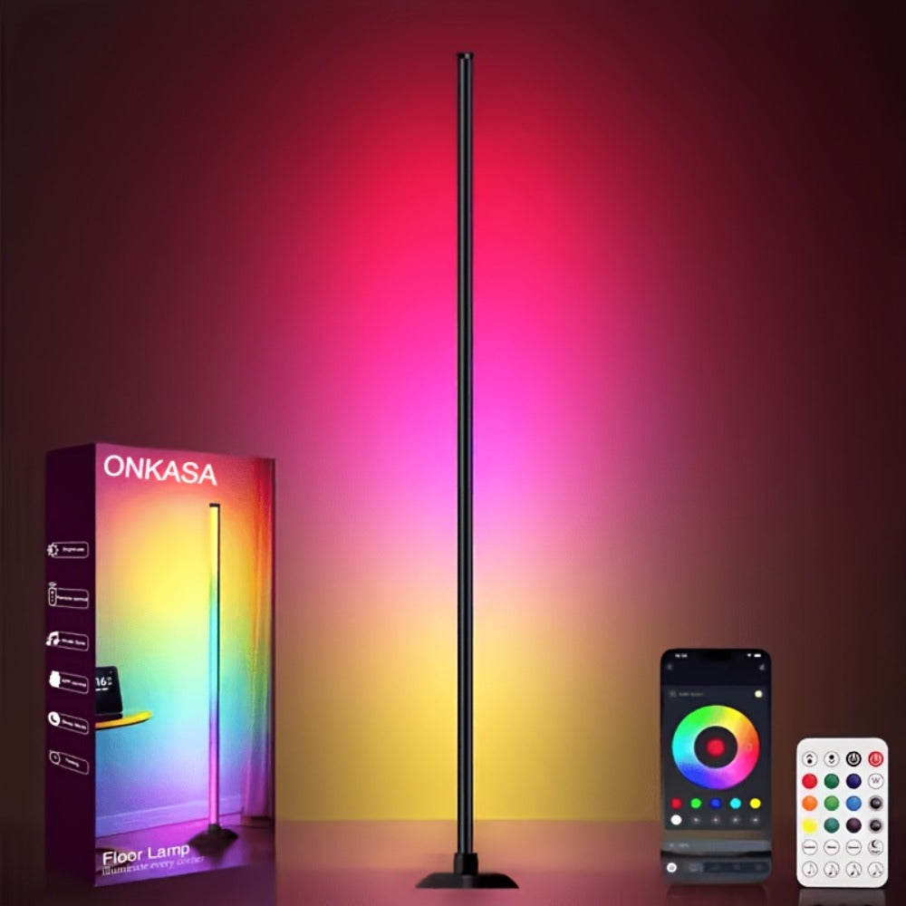 RGBICB Segmented Floor Light Bar with Gradient and Multicolor Modes, Round Base, App and Remote Controls, and One- or Two-Lamp Options