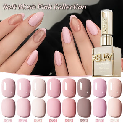 Gel Nail Polish 8-Color Gentle Pink Set in 0.51oz Bottles with Shades 001-008 and LED Soak-Off Cure for Nail Art