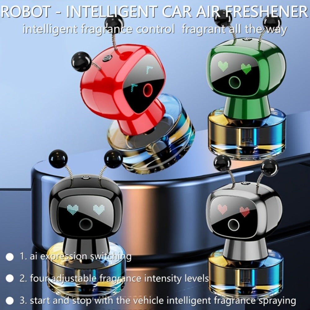 Robot Car Air Freshener Auto Spray – AI Dynamic Expression, 4 Fragrance Gears, Car Start/Stop Trigger, 5 Scents