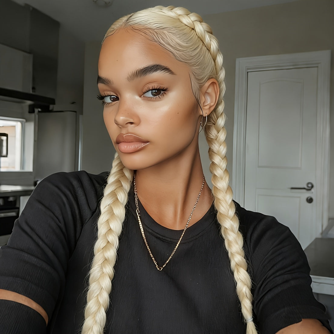 Lace Front Wig Braided Synthetic Style, 26-Inch 13x4 Front with Five Color Options and 250% Density