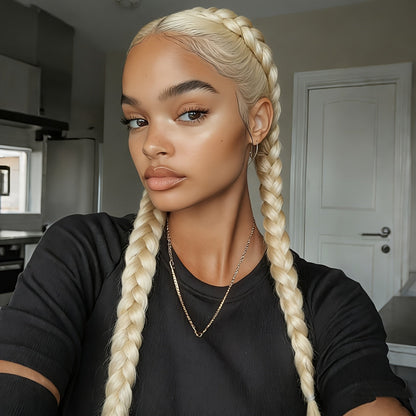Lace Front Wig Braided Synthetic Style, 26-Inch 13x4 Front with Five Color Options and 250% Density