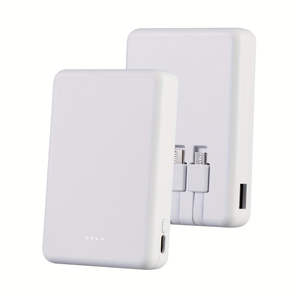 Power Bank Slim 5000mAh or 10000mAh with Built-In USB-C Cable, Four-Device Layout and LED Display