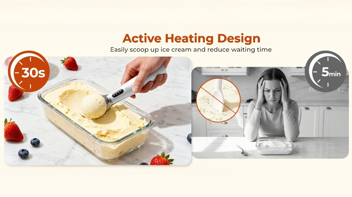 Electric Heated Ice Cream Scoop USB-C Rechargeable with 3 Temperature Settings 120°F 140°F 160°F IPX7 Handle Gift for Ice Cream Lovers