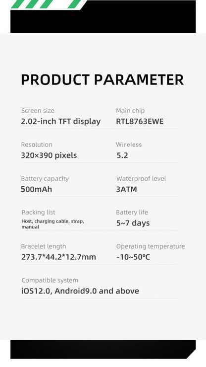 Smart Watch 2.02-Inch Rugged TFT Display with 500mAh Battery, LED Flashlight and Wireless Calling