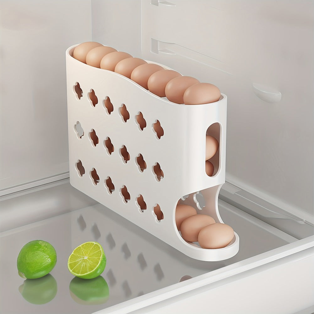 Egg Dispenser Kitchen Organizer 4-Tier Auto-Rolling PP Rack for Refrigerator, Cabinet or Countertop