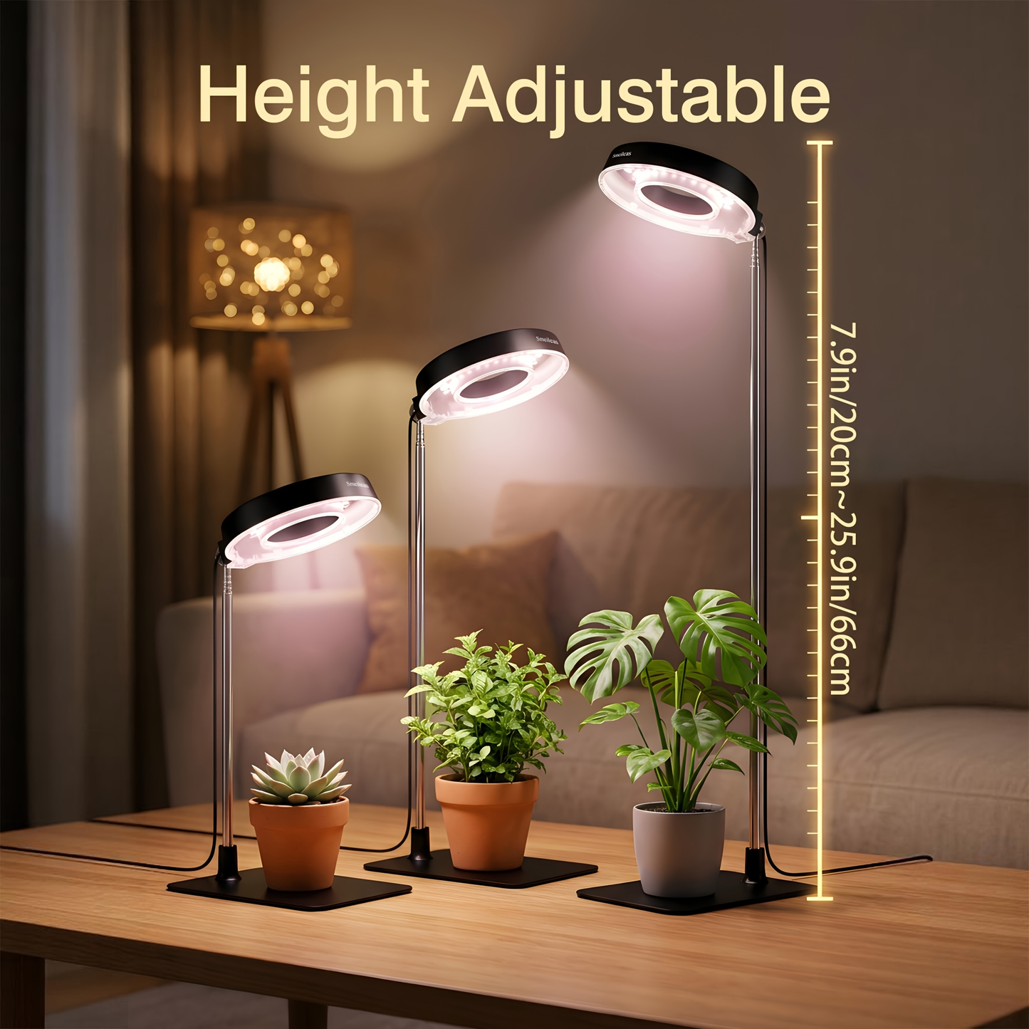 Four-Piece Tabletop Ring LED Plant Lamp Set with USB 3/6/9H Timer, Adjustable Poles and Bases
