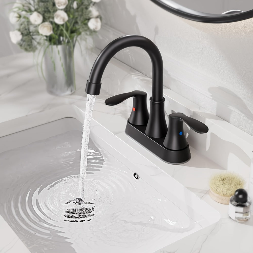 Centerset Bathroom Faucet 2 Handle 4 Inch – Dual Handle Vanity Sink Faucet with Pop-Up Drain & Supply Lines