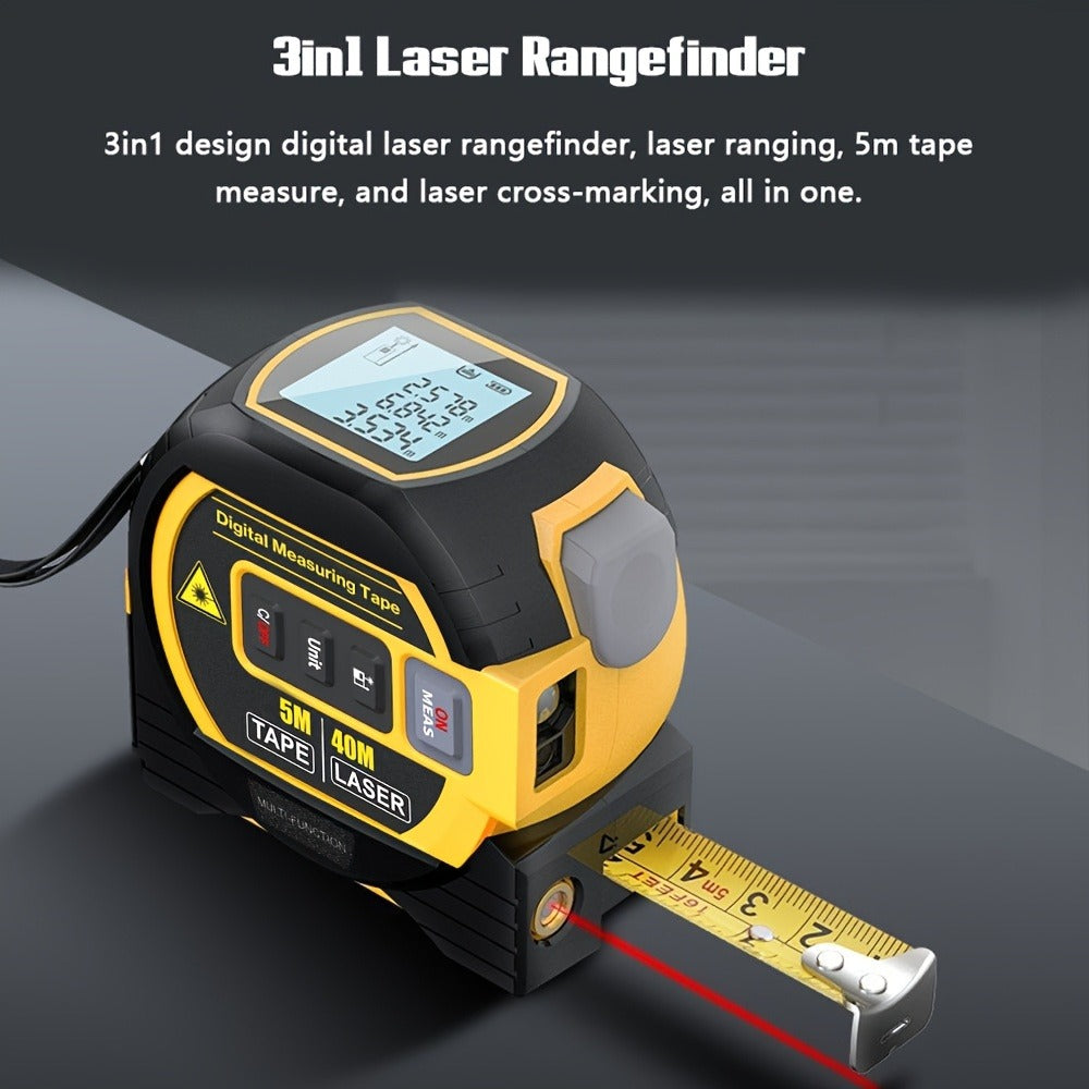 Laser Distance Meter 3-in-1 60M Laser Rangefinder with 5M Tape Measure Laser Cross Line Area for Entryways, Bedrooms and Living Spaces