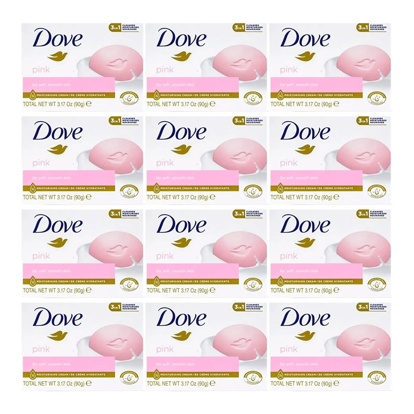Moisturizing Bar Soap Dove Pink Beauty Bar 12 Pack 90g Each Gentle Cleansing with Skin Natural Nourishers for Soft Smooth Skin Daily Body