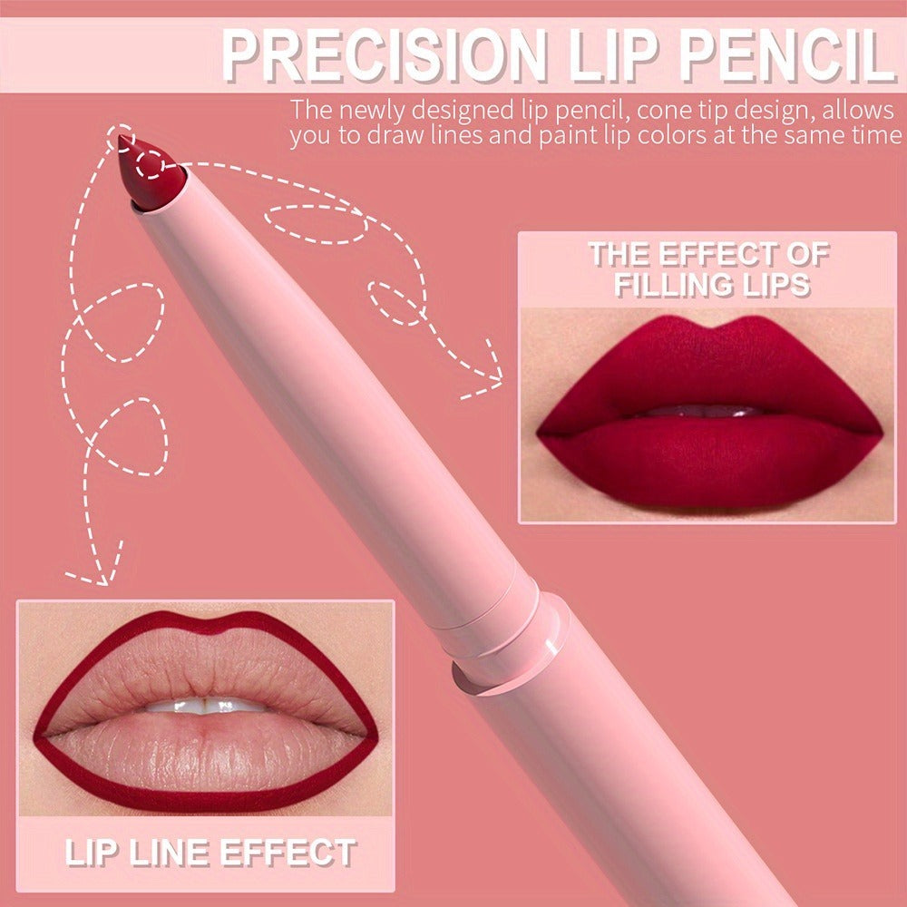 Waterproof Lip Liner Set 12 Pcs 2-in-1 Matte Lipstick Pencil Long Lasting Rich Pigment Smooth Glide Lip Color Kit Nude to Bold Shades