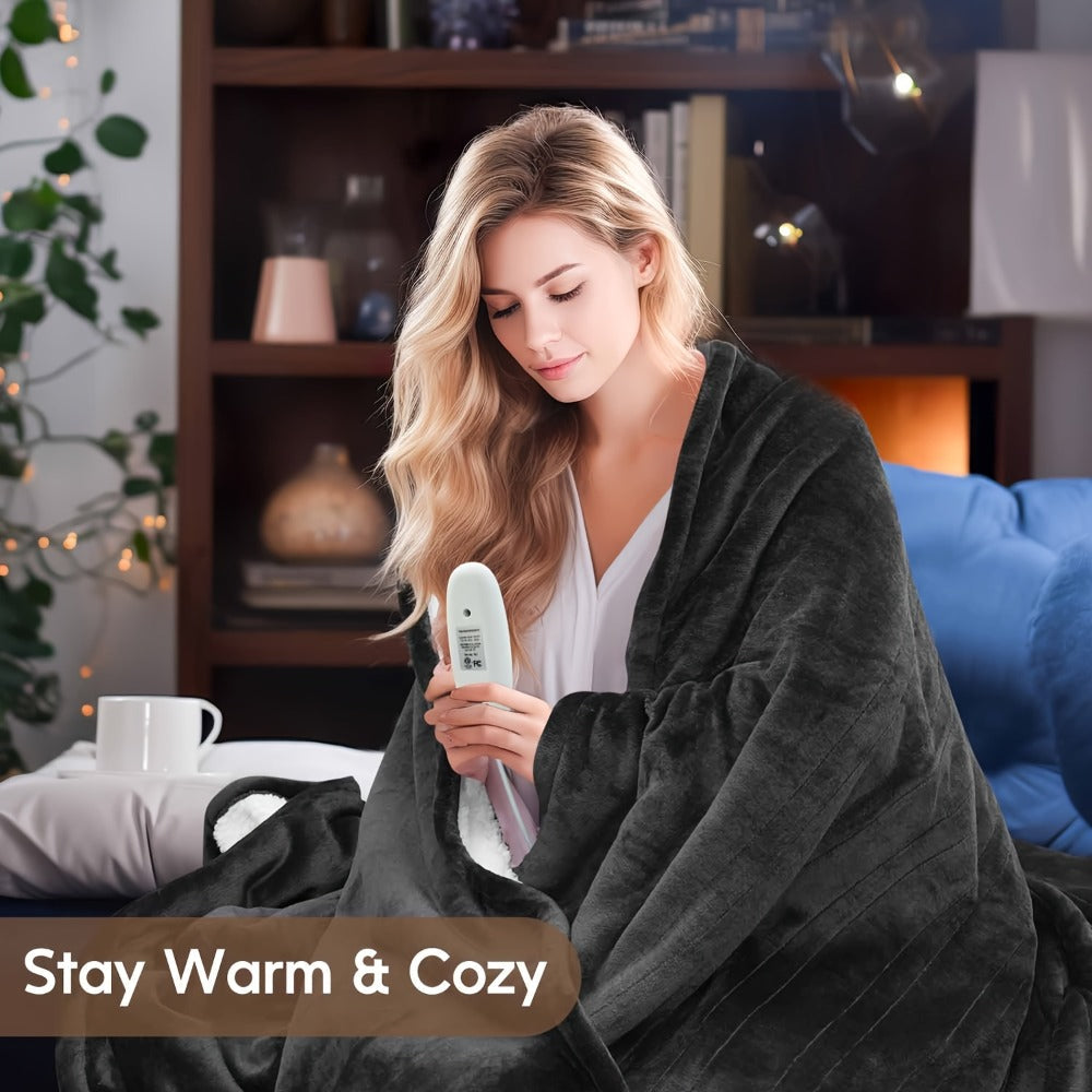 Electric Heated Blanket Flannel Sherpa - 6 Heat Settings, Auto Shutoff, Quick Heating, ETL & FCC