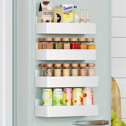 Magnetic Refrigerator Spice Rack Trays in Black or White with Two- or Four-Piece Set Options