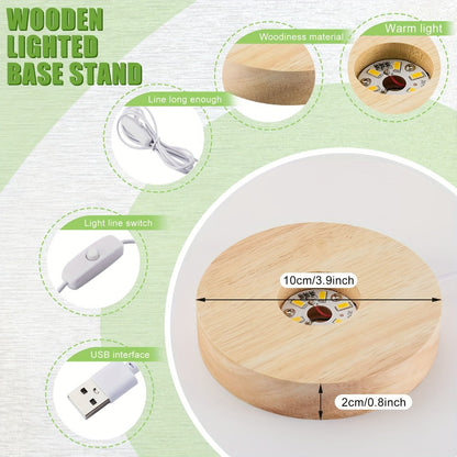 LED Light Base Wooden Display Stand 16 Pack USB Powered White Light Base for 3D Crystal for Parties, Celebrations and Guest Favors