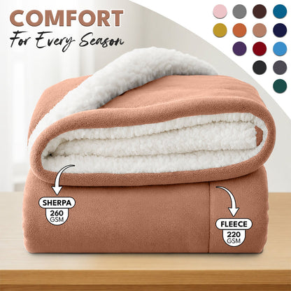 Sherpa Flannel Blanket, Double-Layer Ultra Throw for Bed, Sofa & Bedroom Decor, Better Sleep, 14 Colors